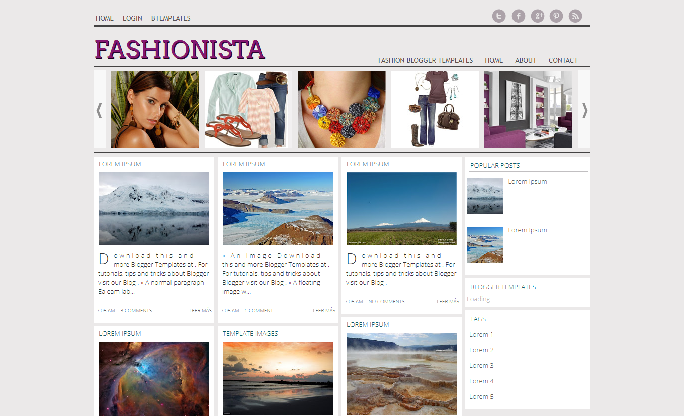 Download Free Fashionista Blogger Template